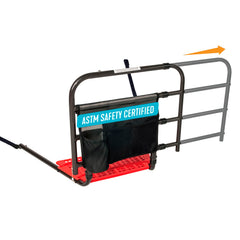 Stander barandilla frontal y empaque mostrando robustez y seguridad