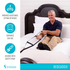Stander BedCaddie en uso por adulto mayor facilitando incorporarse