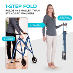 Stander plegado compacto listo para transporte y ahorro de espacio