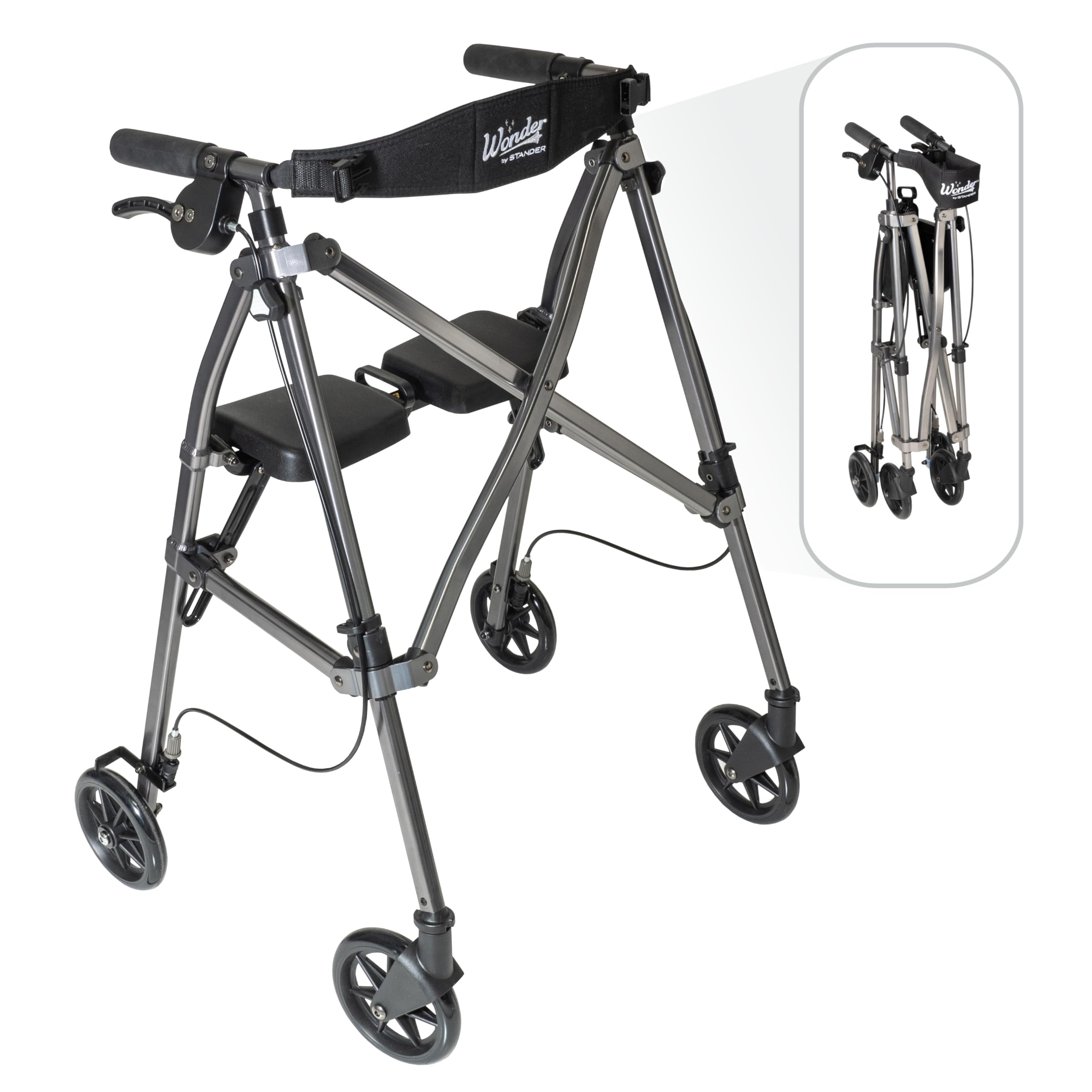 Able Life Stander Space Saver vista frontal mostrando diseño compacto y fácil manejo