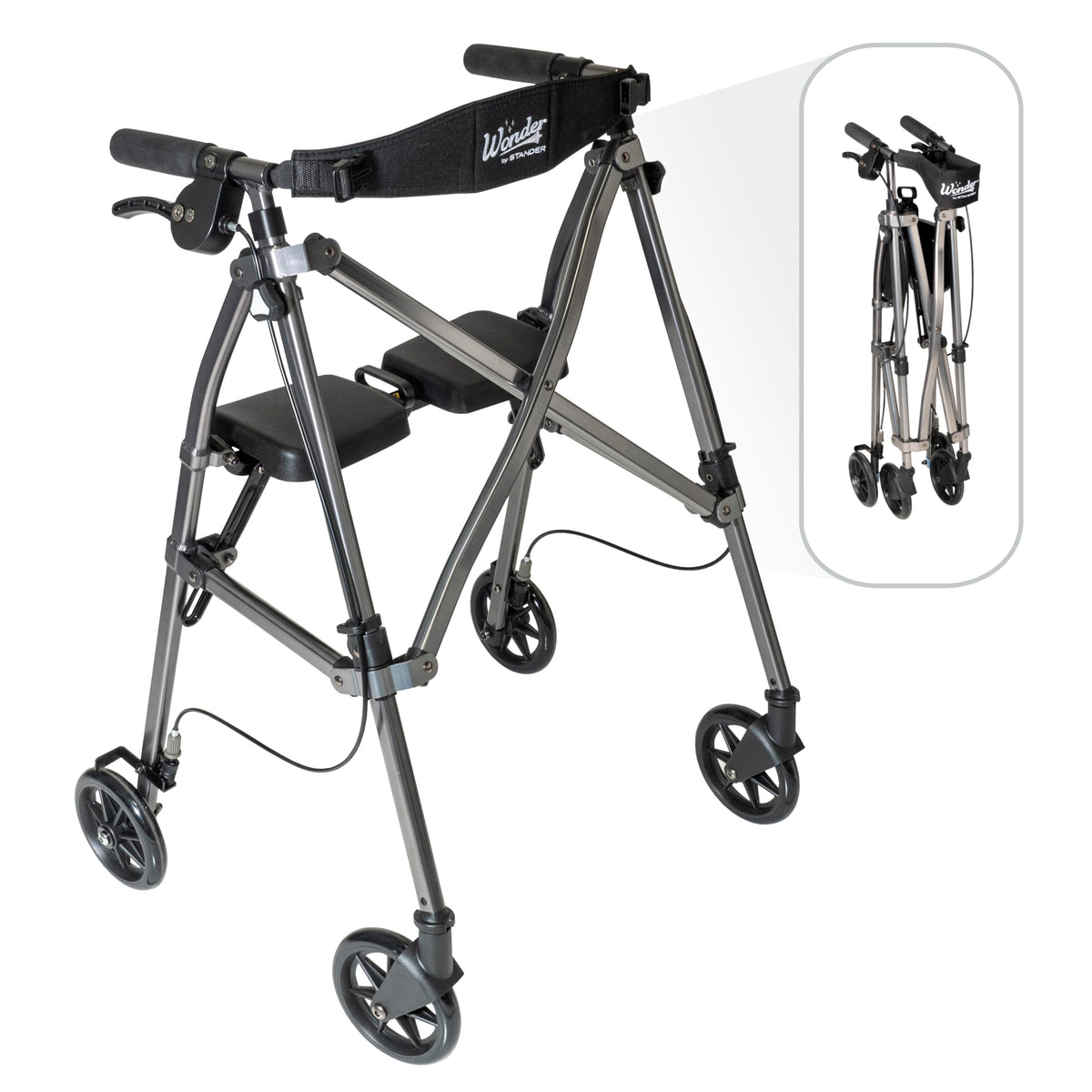 Able Life Stander Space Saver vista frontal mostrando diseño compacto y fácil manejo