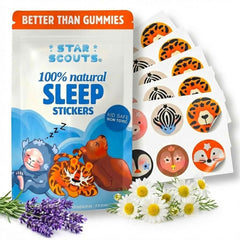 StarScouts frente del paquete mostrando 30 pegatinas y beneficios de aromaterapia