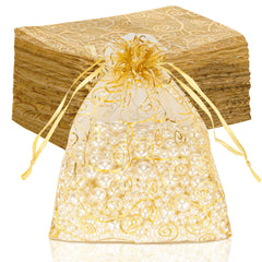 Staruby bolsa organza vista frontal con acabado dorado, presentación elegante
