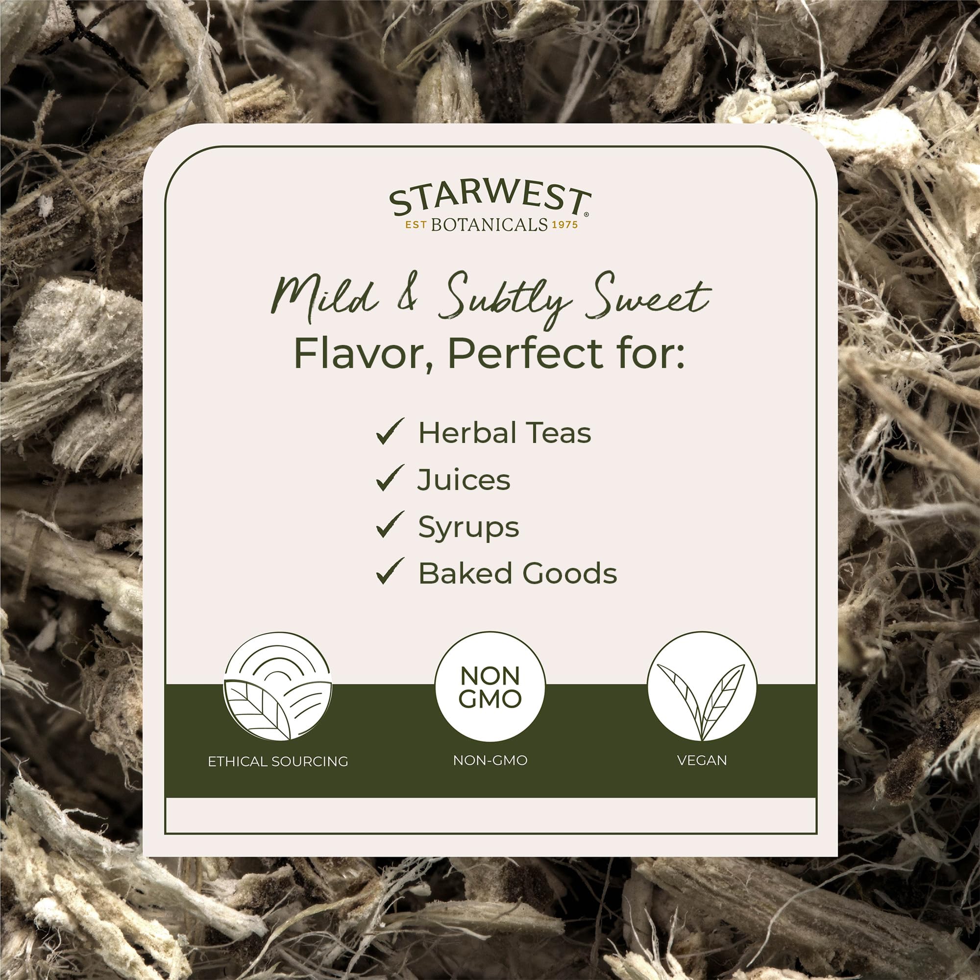 Starwest Botanicals taza con infusión preparada mostrando uso y sabor suave