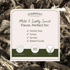 Starwest Botanicals taza con infusión preparada mostrando uso y sabor suave