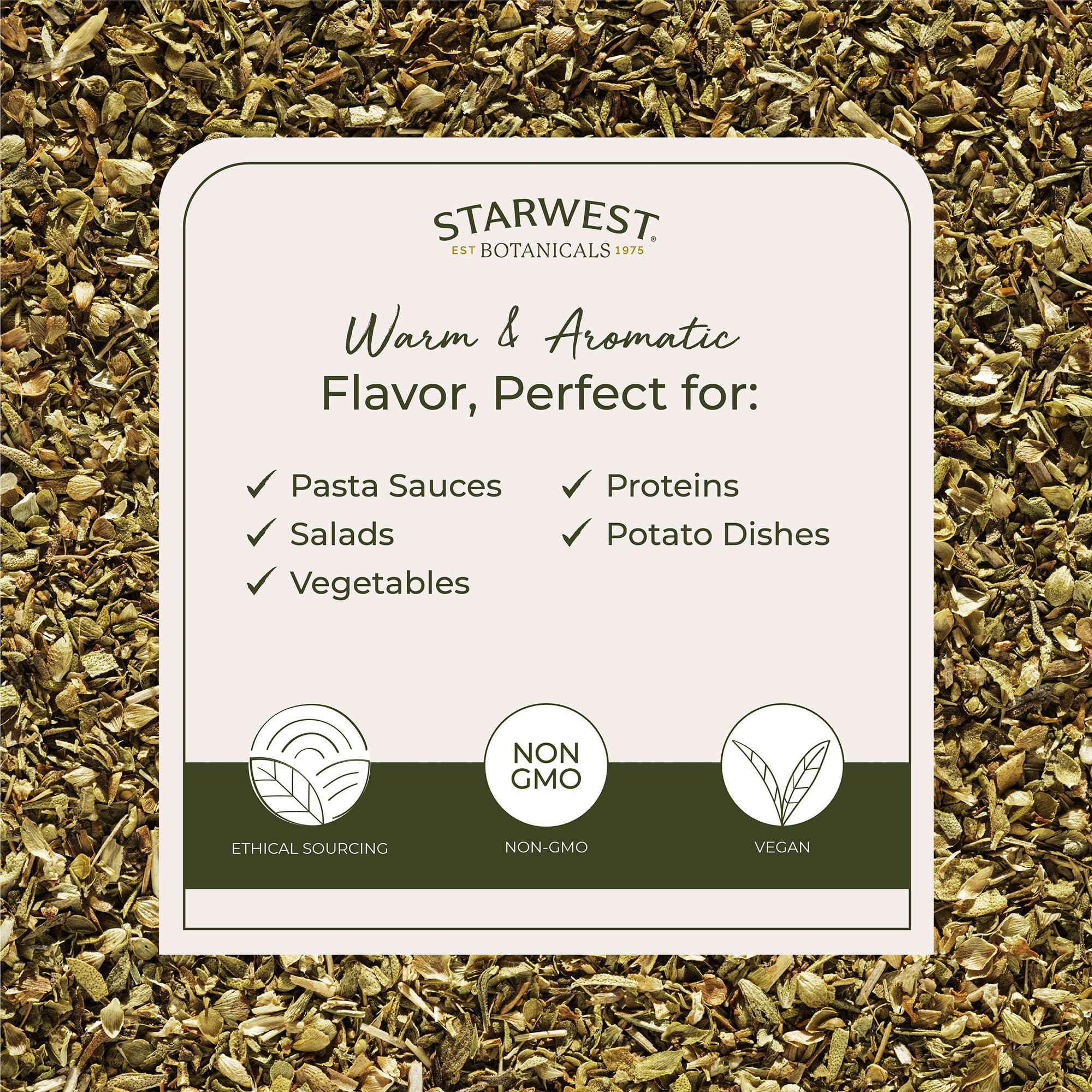 Starwest Botanicals cucharada de orégano a granel lista para sazonar con precisión