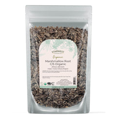 Starwest Botanicals frente del envase mostrando producto orgánico y peso