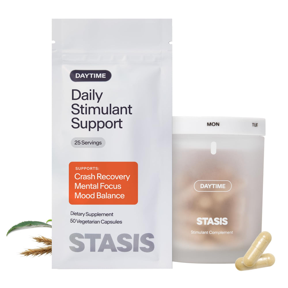 STASIS frasco frontal que muestra diseño y beneficio de claridad