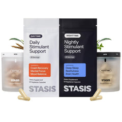 STASIS envase frontal mostrando el kit completo, facilita una rutina clara