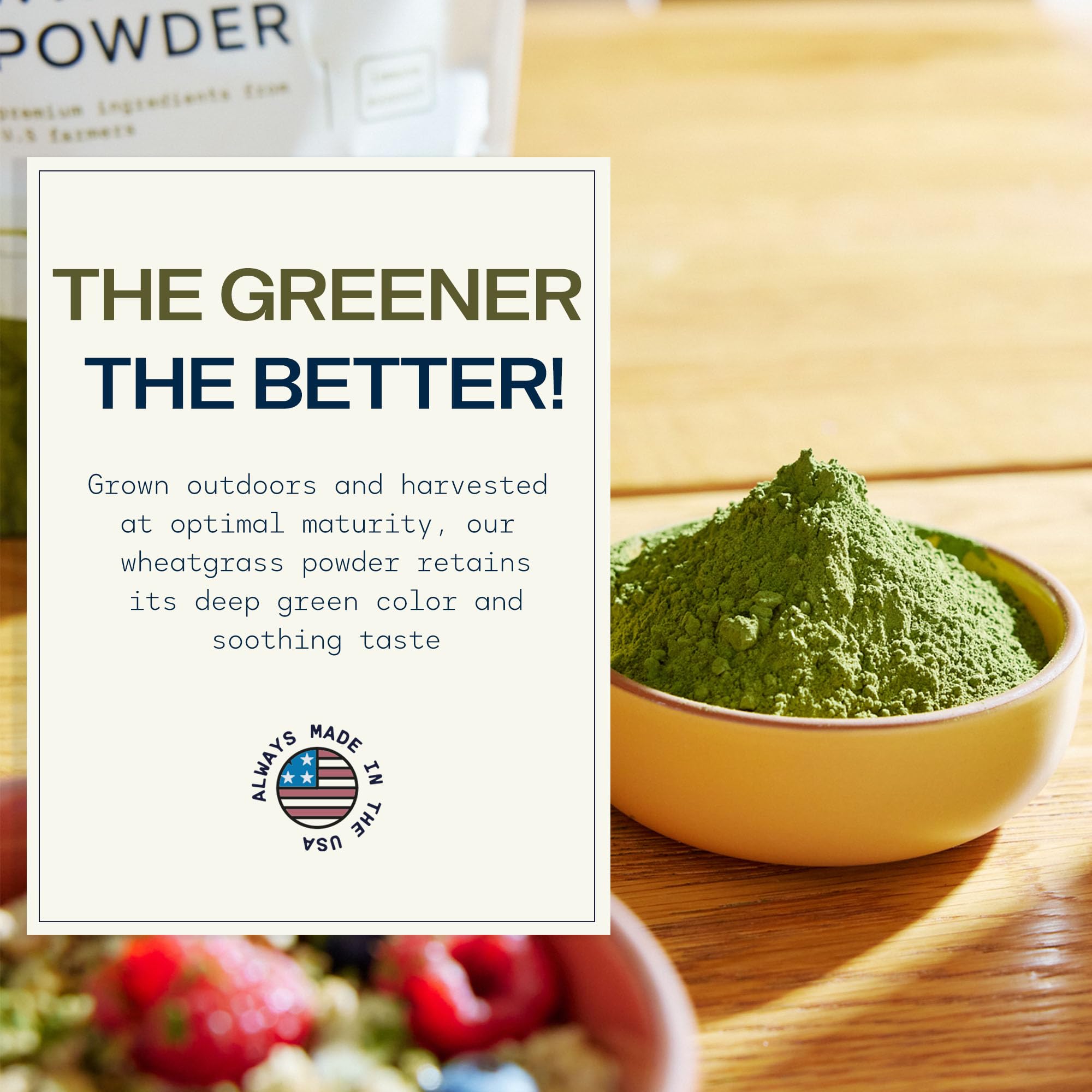 Stateside Growers polvo espolvoreado sobre ensalada, añade nutrientes vegetales