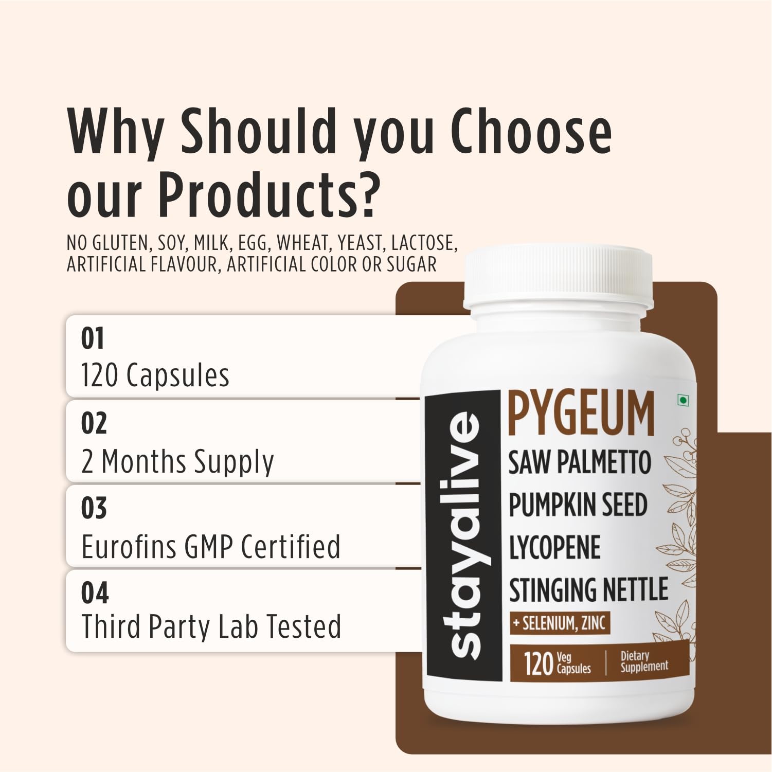 STAY ALIVE ingredientes naturales pygeum, saw palmetto y calabaza