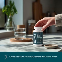 Stay-Well Naturals cápsulas en primer plano, detalle de formulación natural