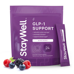 Stay-Well Naturals envase frontal mostrando fórmula y sabor mixed berry