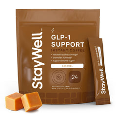 Stay-Well Naturals frasco frontal del Slim Coffee con etiqueta clara y sabor caramelo