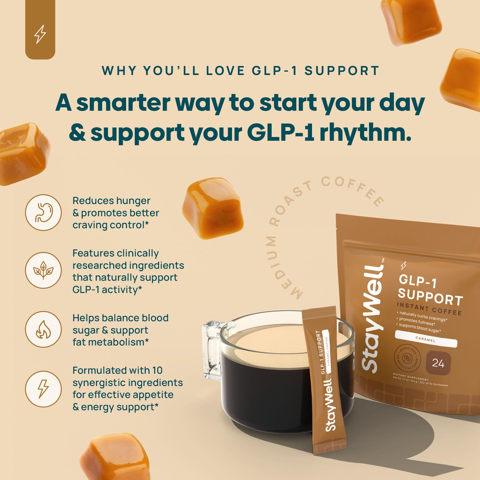 Cuchara con polvo Slim Coffee de Stay-Well Naturals lista para medir y preparar