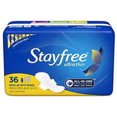 Stayfree empaque frontal mostrando cantidad y protección confiable