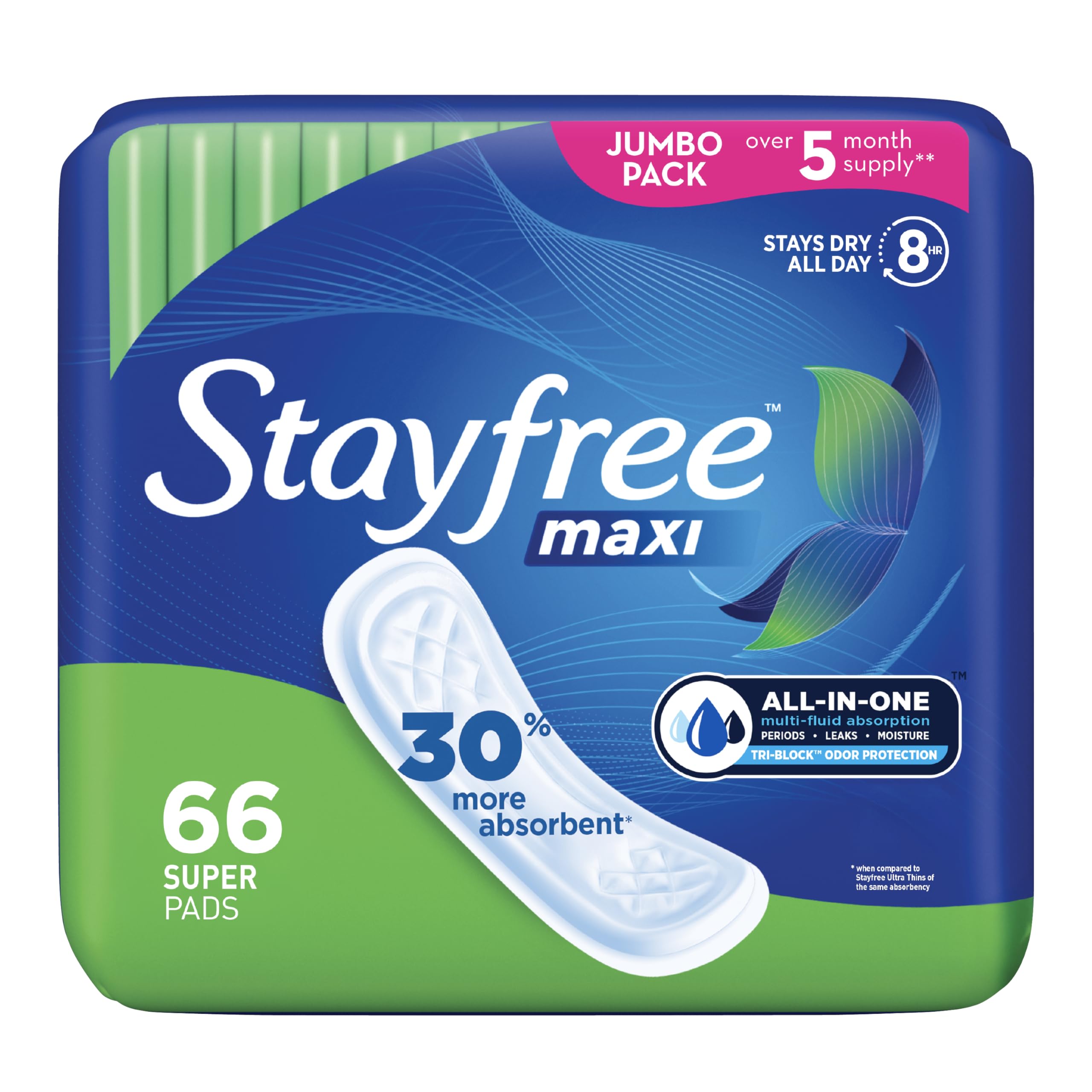 Stayfree empaque frontal mostrando cantidad y máxima protección