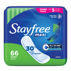 Stayfree empaque frontal mostrando cantidad y máxima protección