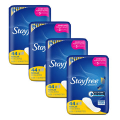Stayfree empaque frontal mostrando 44 unidades y conveniencia diaria