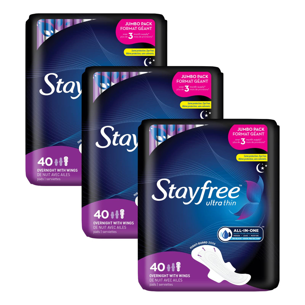 Stayfree empaque frontal mostrando cantidad y protección nocturna