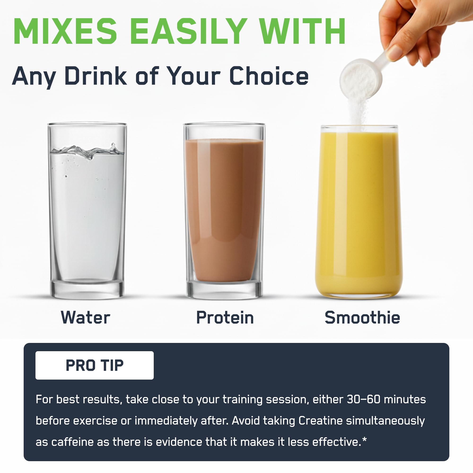SteelFit vaso con la mezcla de Creapure y agua demostrando mezcla sin sabor