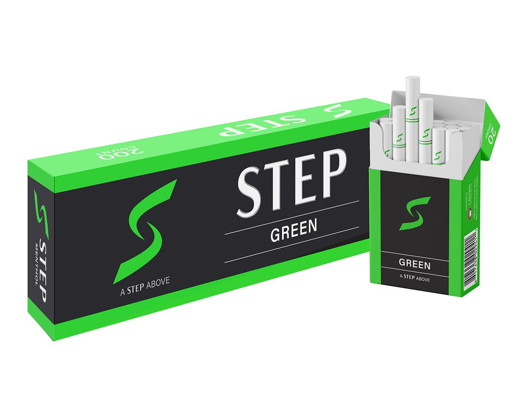 STEP caja frontal del cartón mostrando 10 cajas y sello, claridad del producto