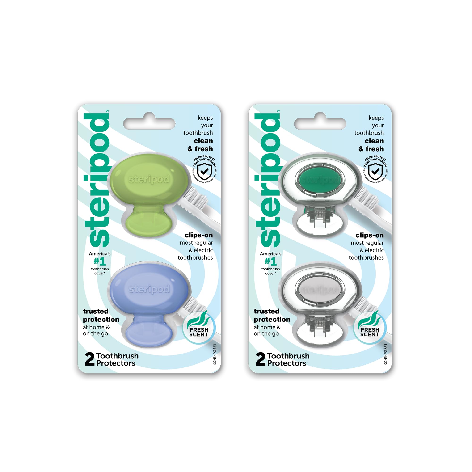 Steripod frontal del empaque mostrando colores y pack de 4, protección evidente