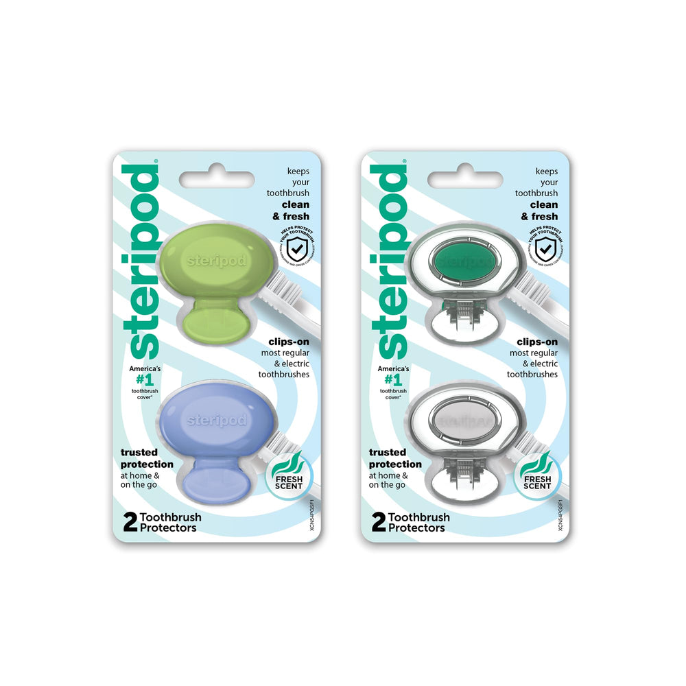 Steripod frontal del empaque mostrando colores y pack de 4, protección evidente