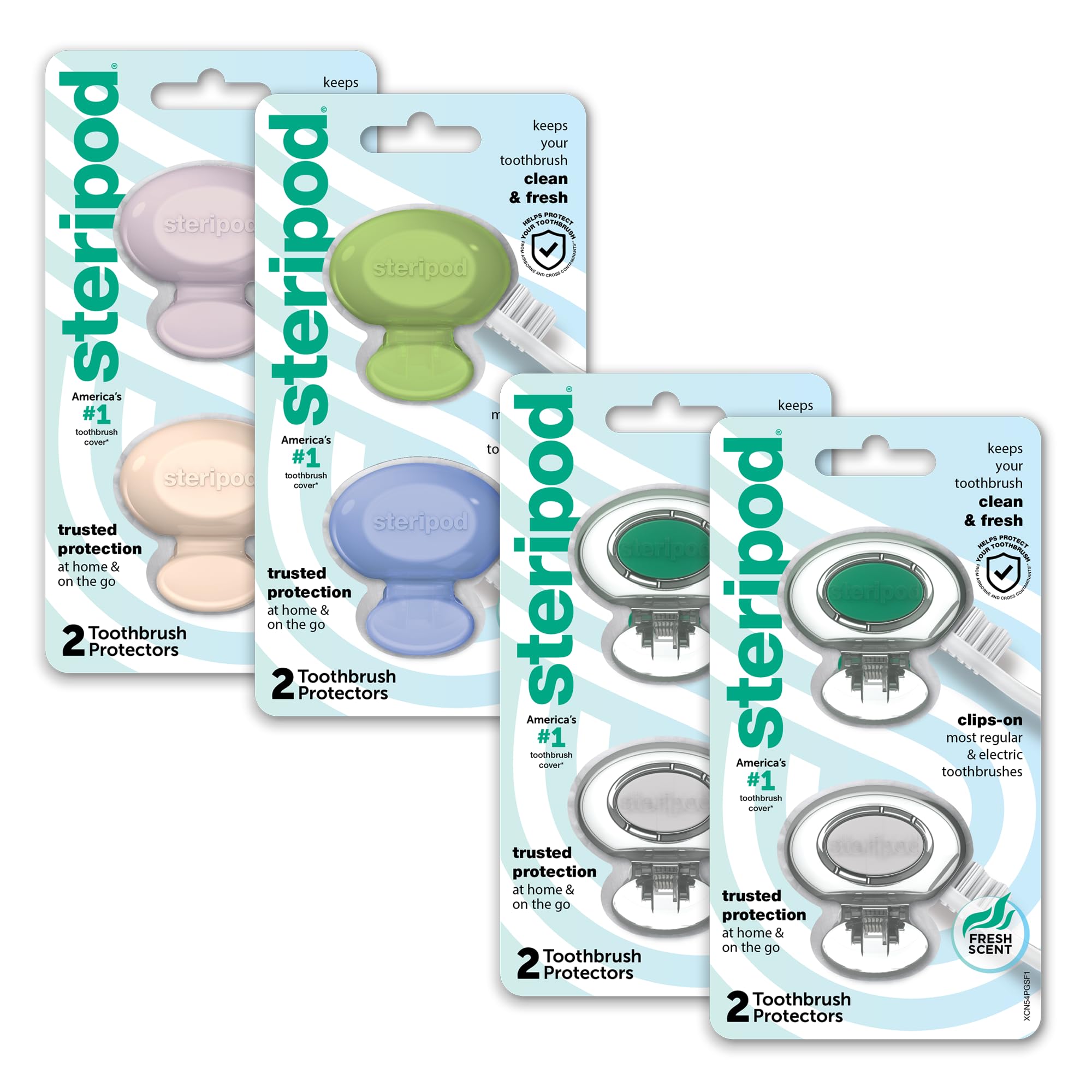 Steripod protector pack frontal mostrando colores y beneficio higiene