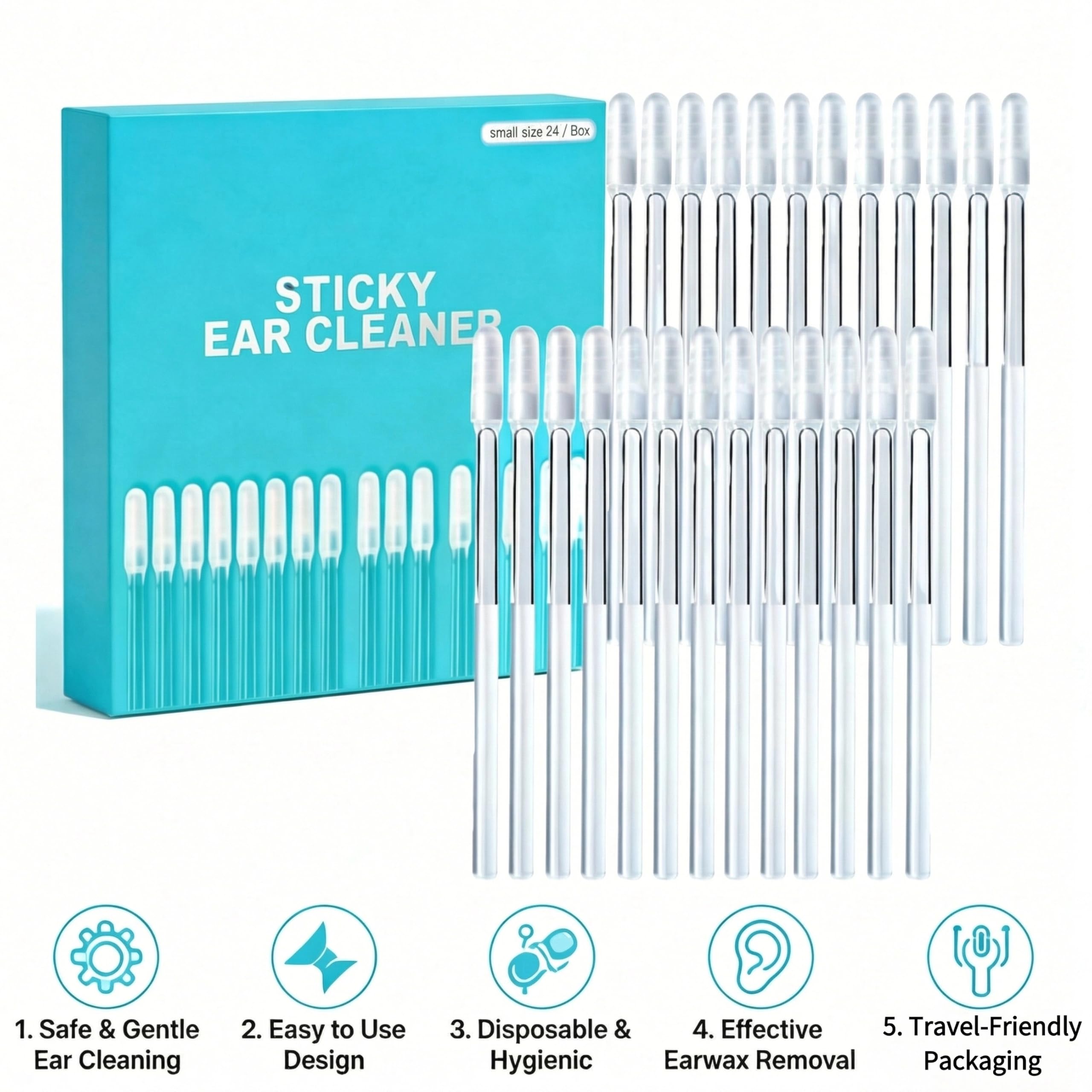 Sticky Cleaning Ear Stick sobre superficie limpia, almacenamiento higiénico y ordenado