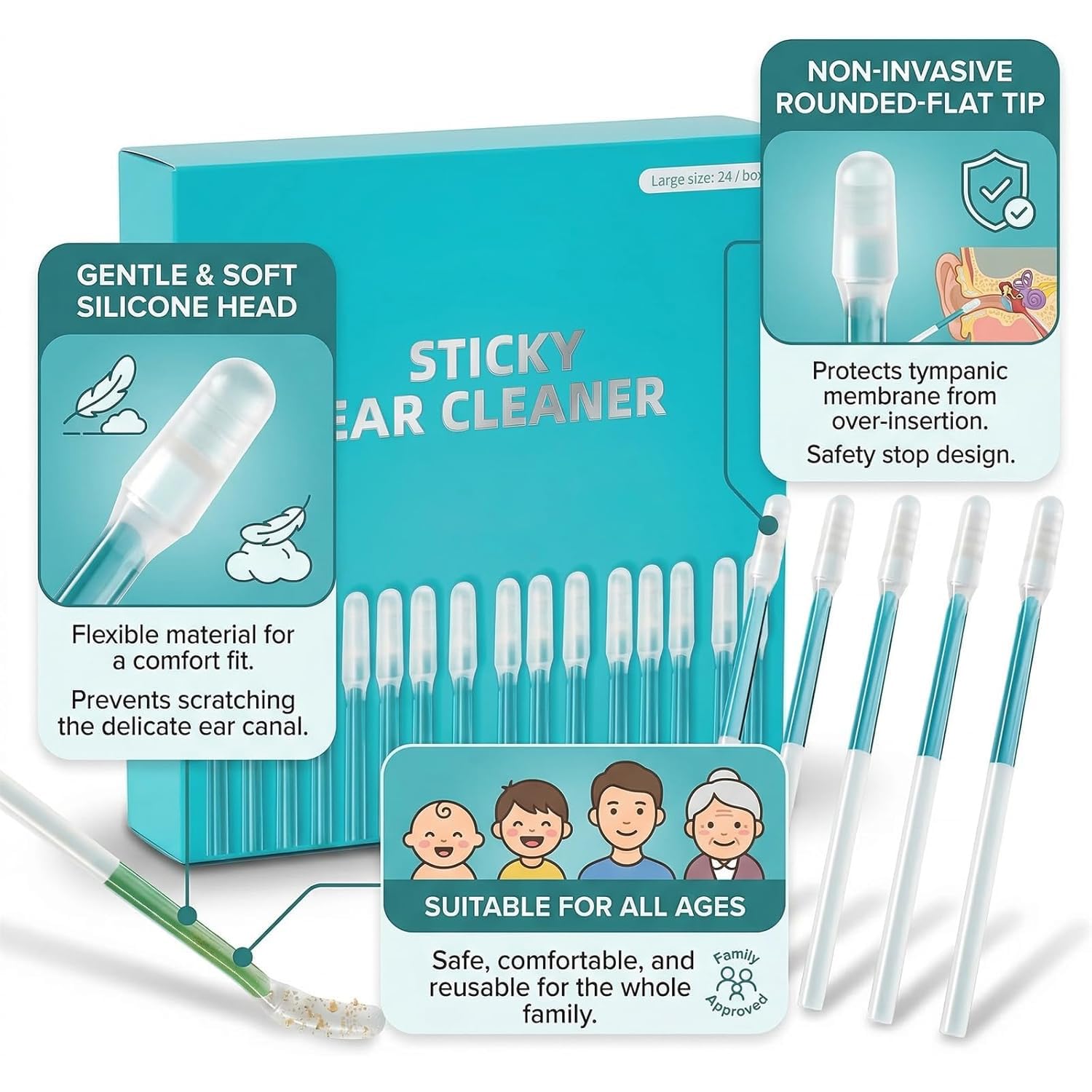 Generic Sticky Ear Cleaning Stick primer plano de la punta de goma adhesiva mostrando textura suave