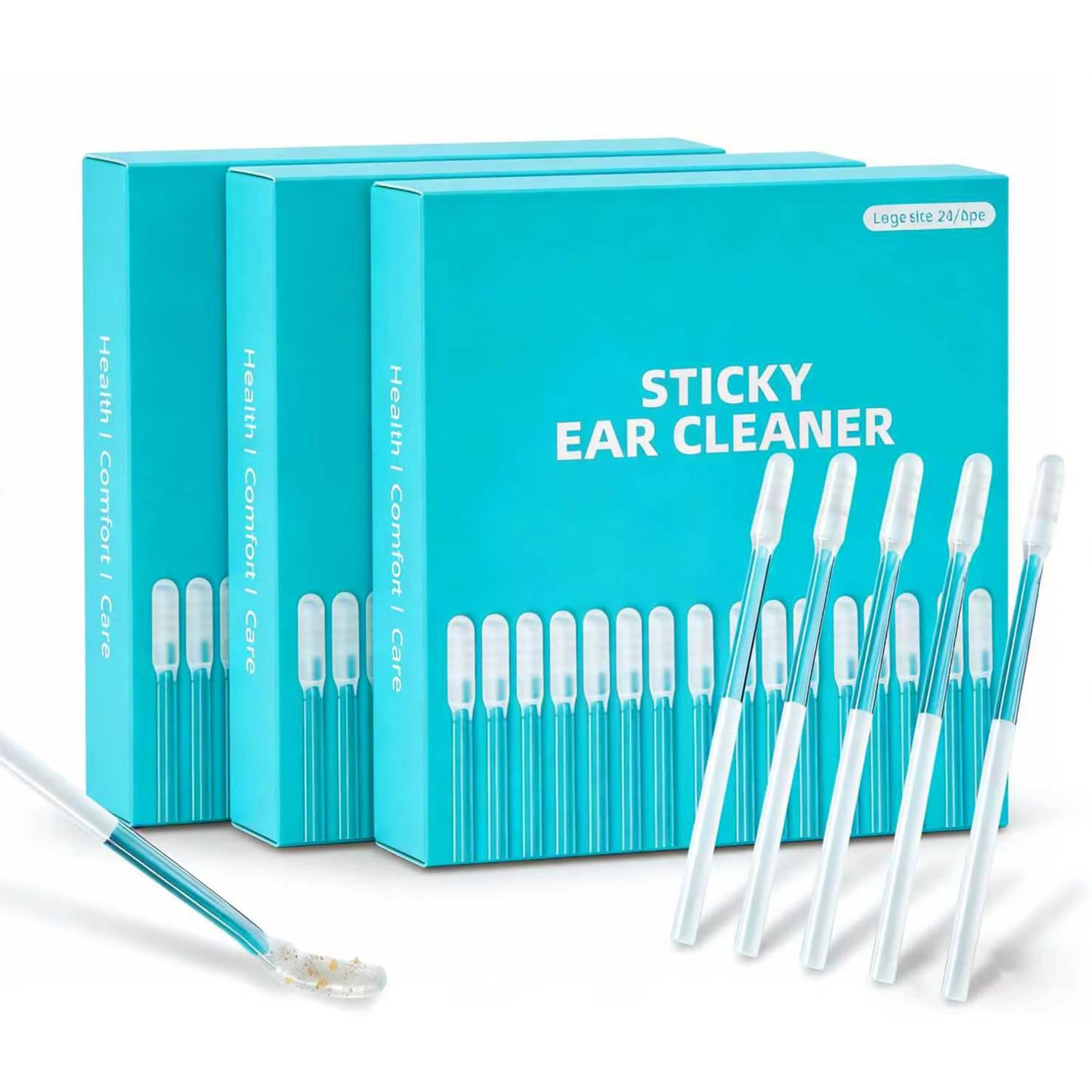Generic Sticky Ear Cleaning Stick vista frontal del envase mostrando 72 palitos y cajas