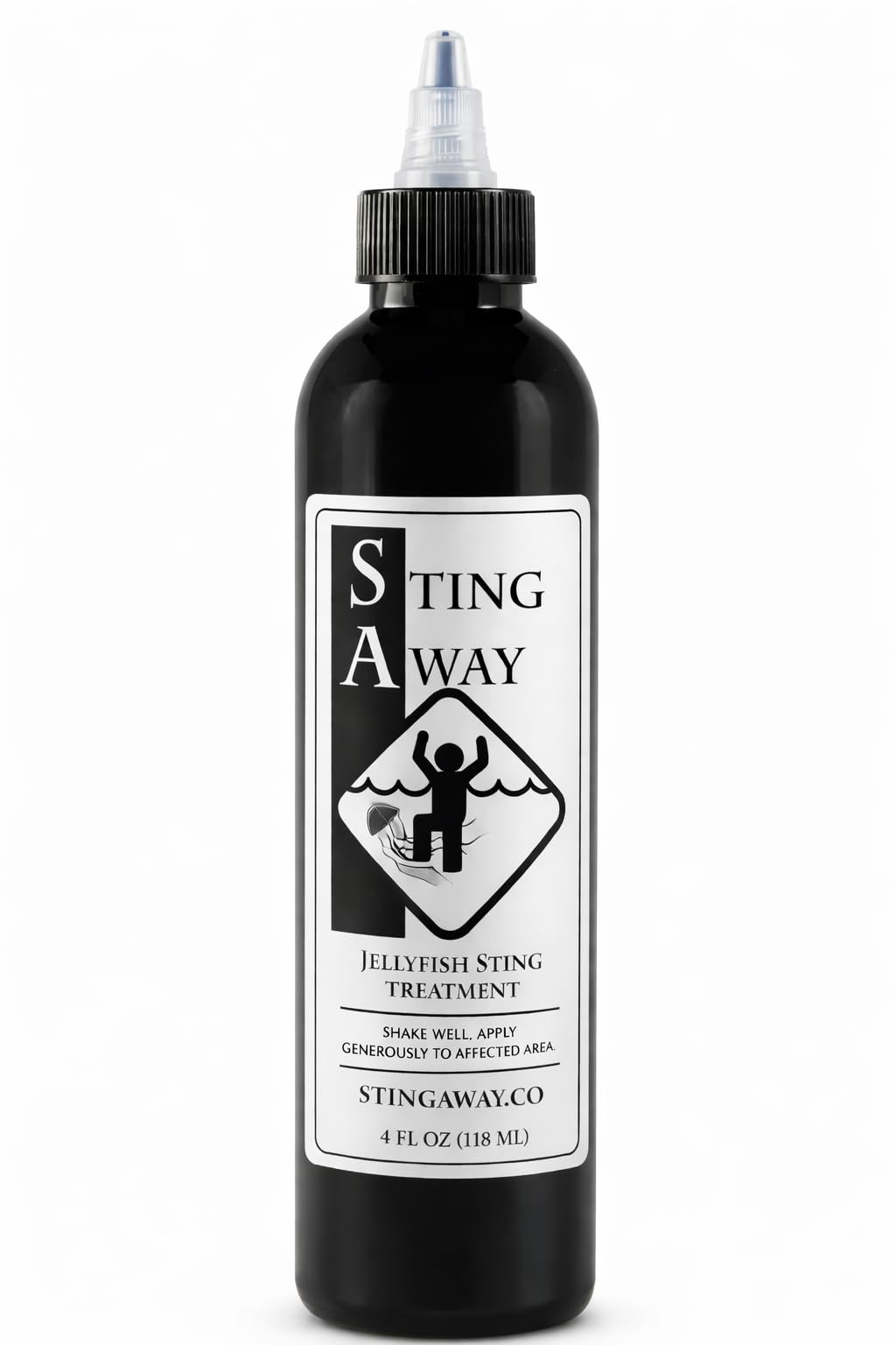 Sting Away envase frontal mostrando etiqueta clara y uso práctico