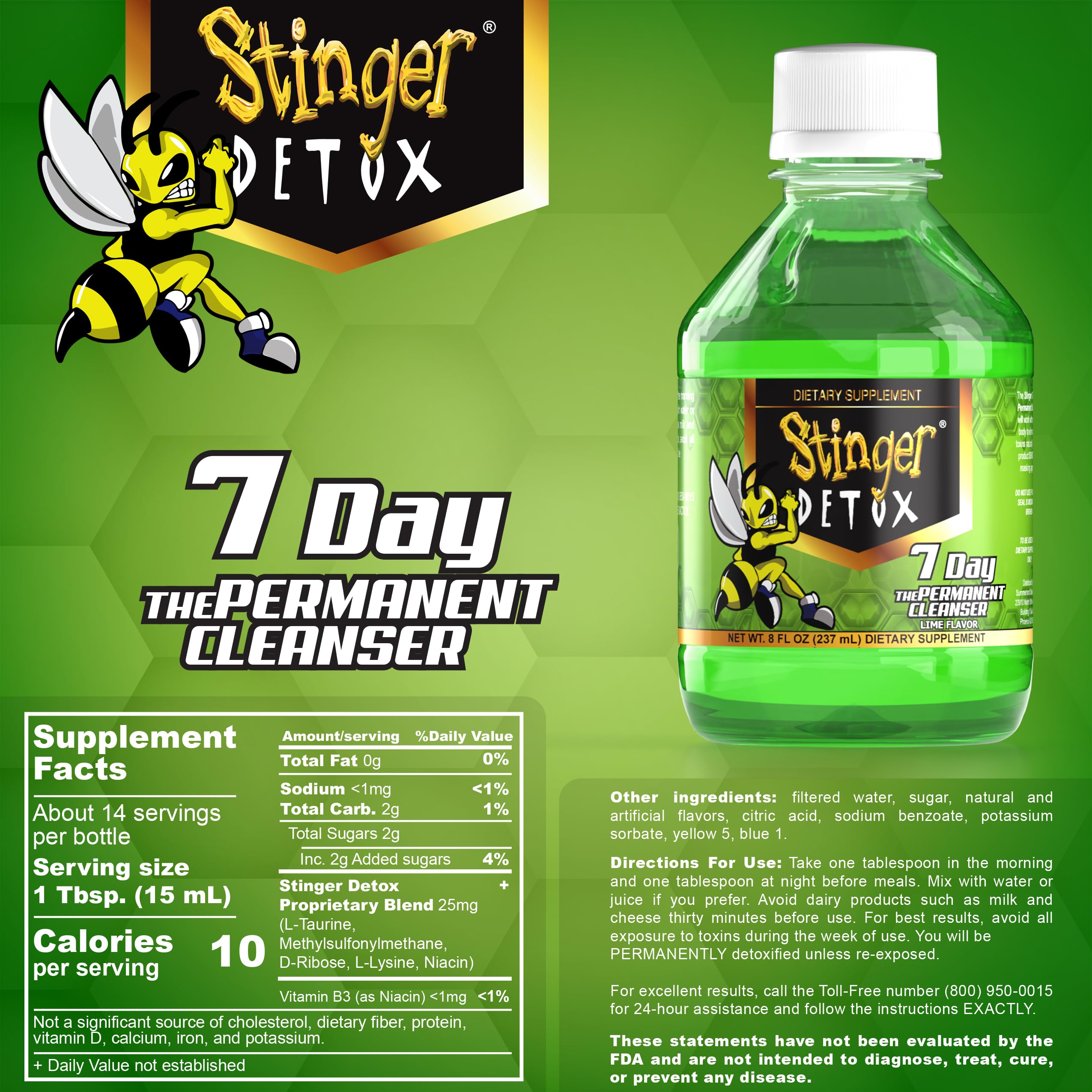 Comparación de tamaño de Stinger Detox 8 fl oz para referencia práctica
