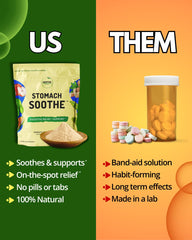 Stomach Soothe comparación de tamaño en mano para visualizar porción y escala