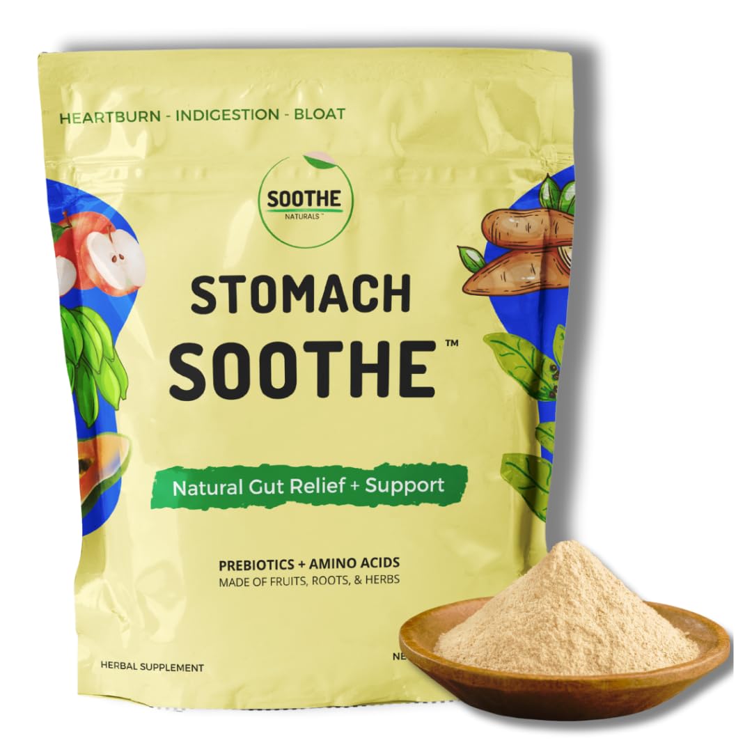 Stomach Soothe frente del envase mostrando la marca y beneficios para el estómago