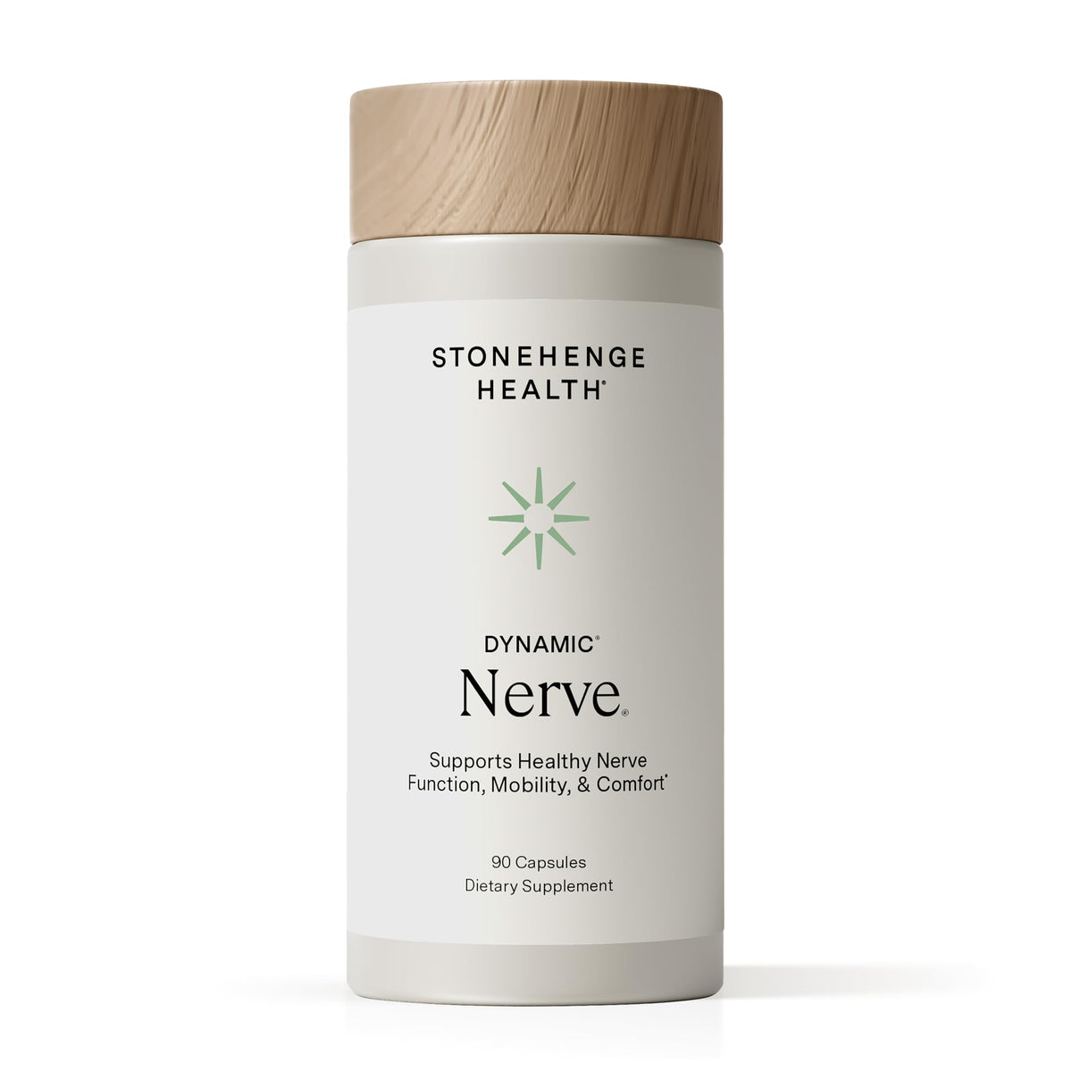 Stonehenge Health frasco frontal mostrando 90 cápsulas para confort nervioso