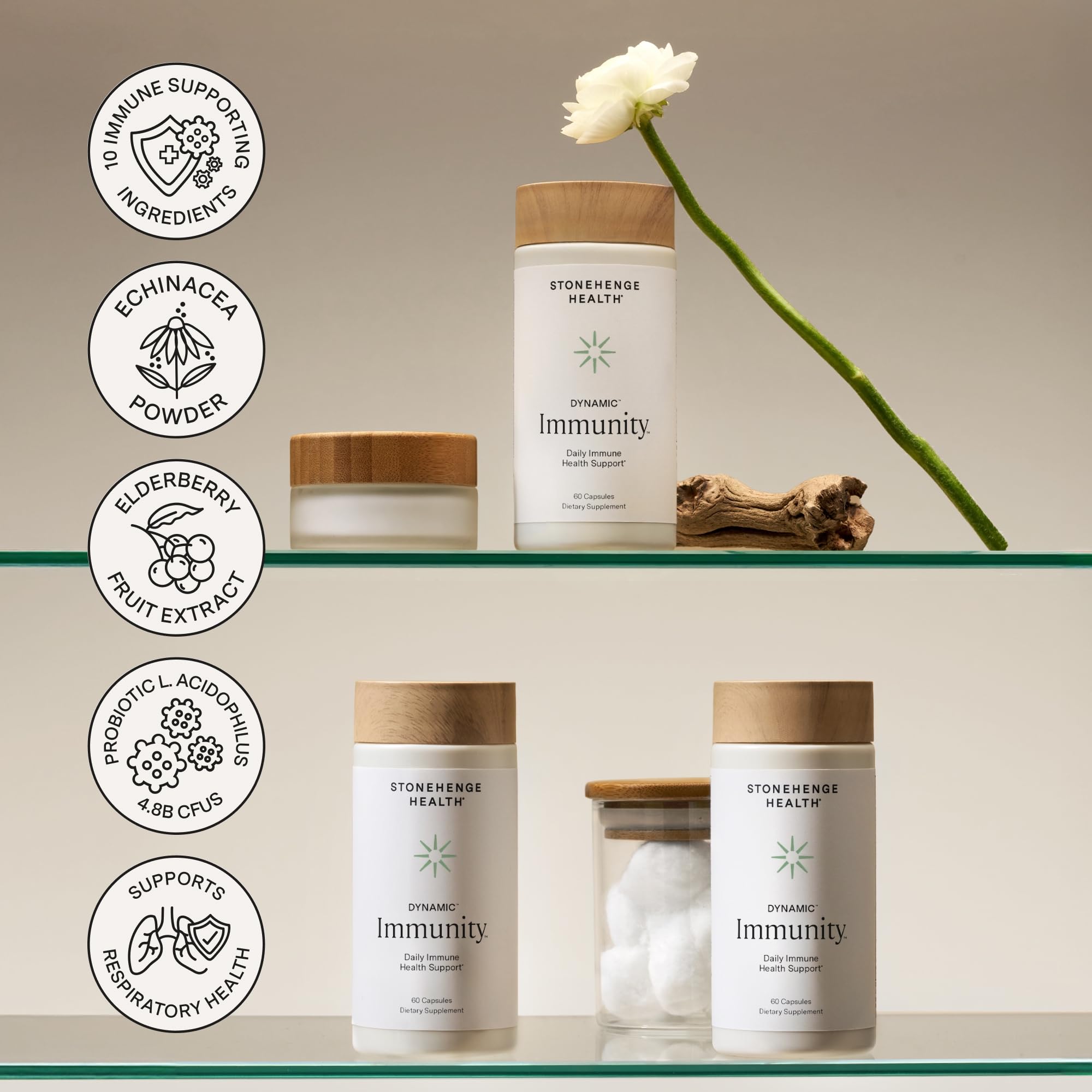 Stonehenge Health botella en mesa estilo de vida que transmite confianza