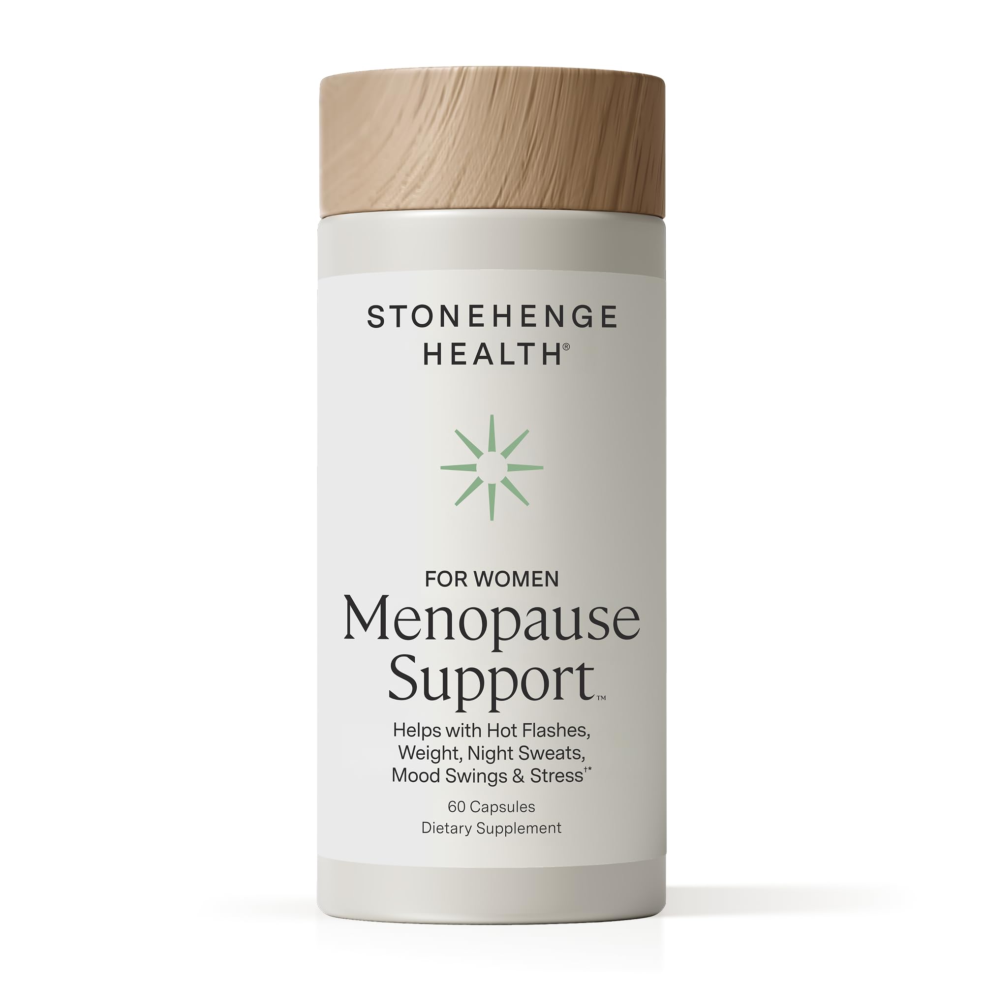 Stonehenge Health etiqueta frontal mostrando nombre y beneficios principales