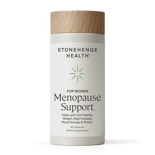 Stonehenge Health etiqueta frontal mostrando nombre y beneficios principales