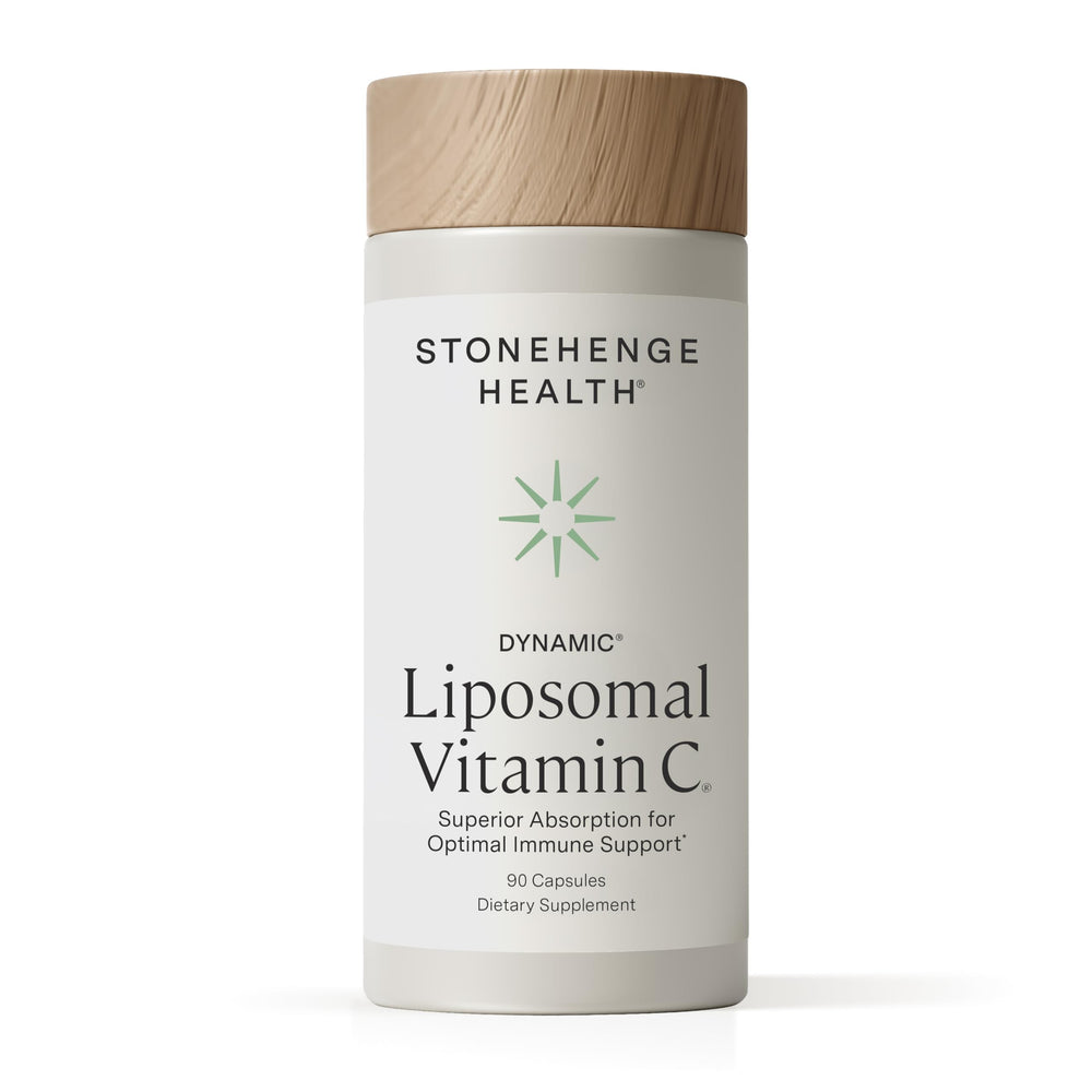 Stonehenge Health frasco frontal mostrando etiquetas y beneficios clave
