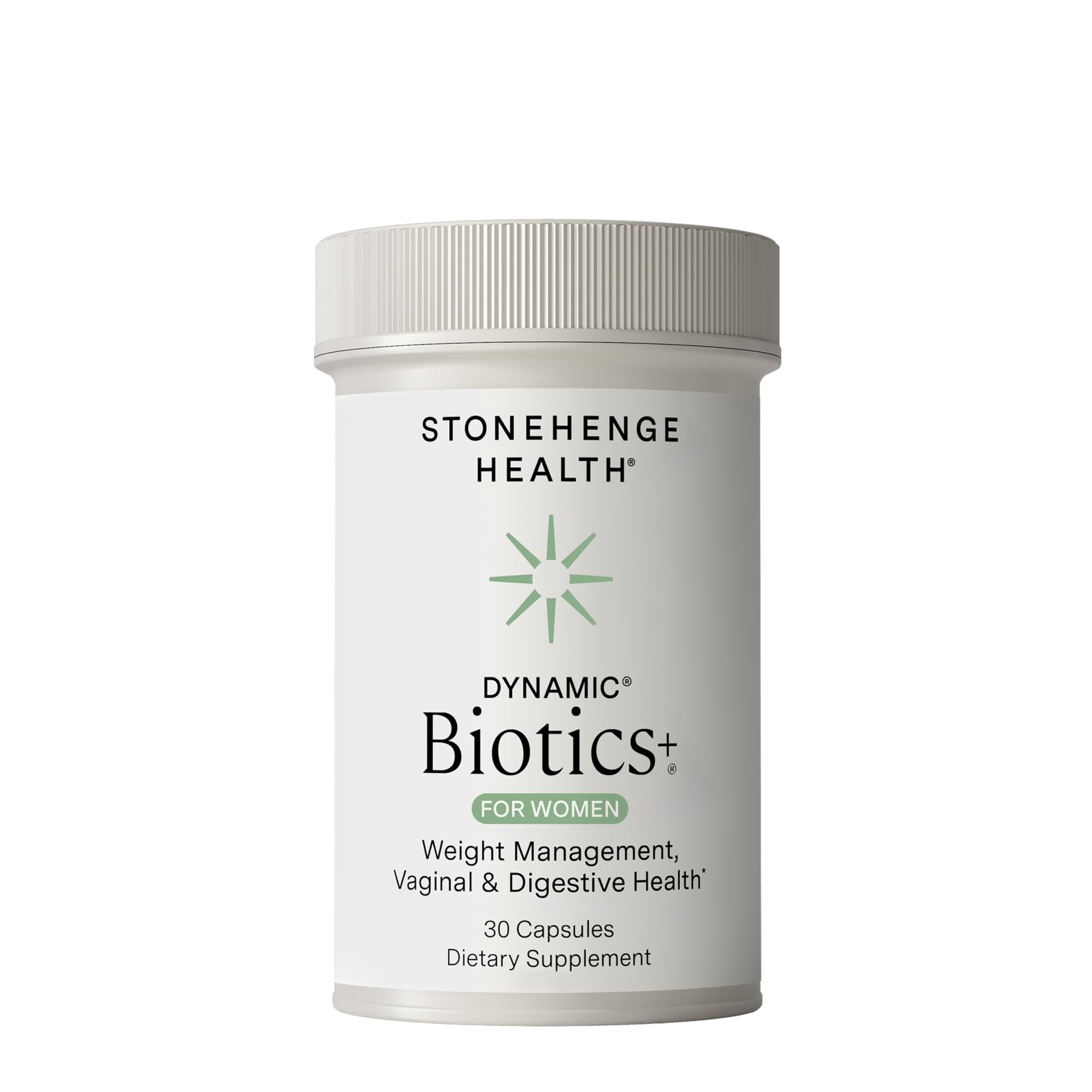 Stonehenge Health vista frontal del envase mostrando beneficio de apoyo femenino