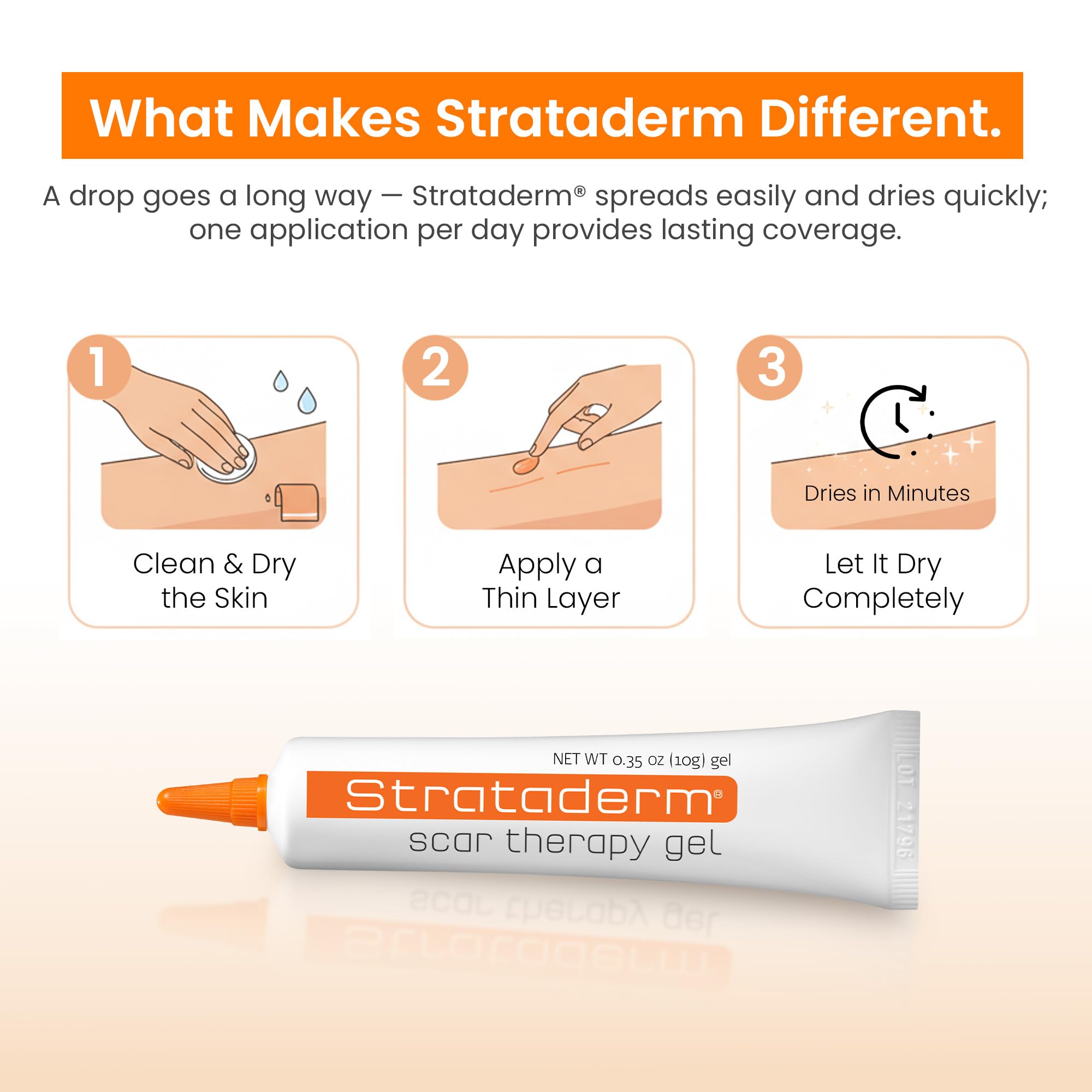 Etiqueta de Strataderm con información del producto y recomendaciones visibles