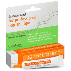 Strataderm tubo frontal mostrando presentación de 10 g y facilidad de uso