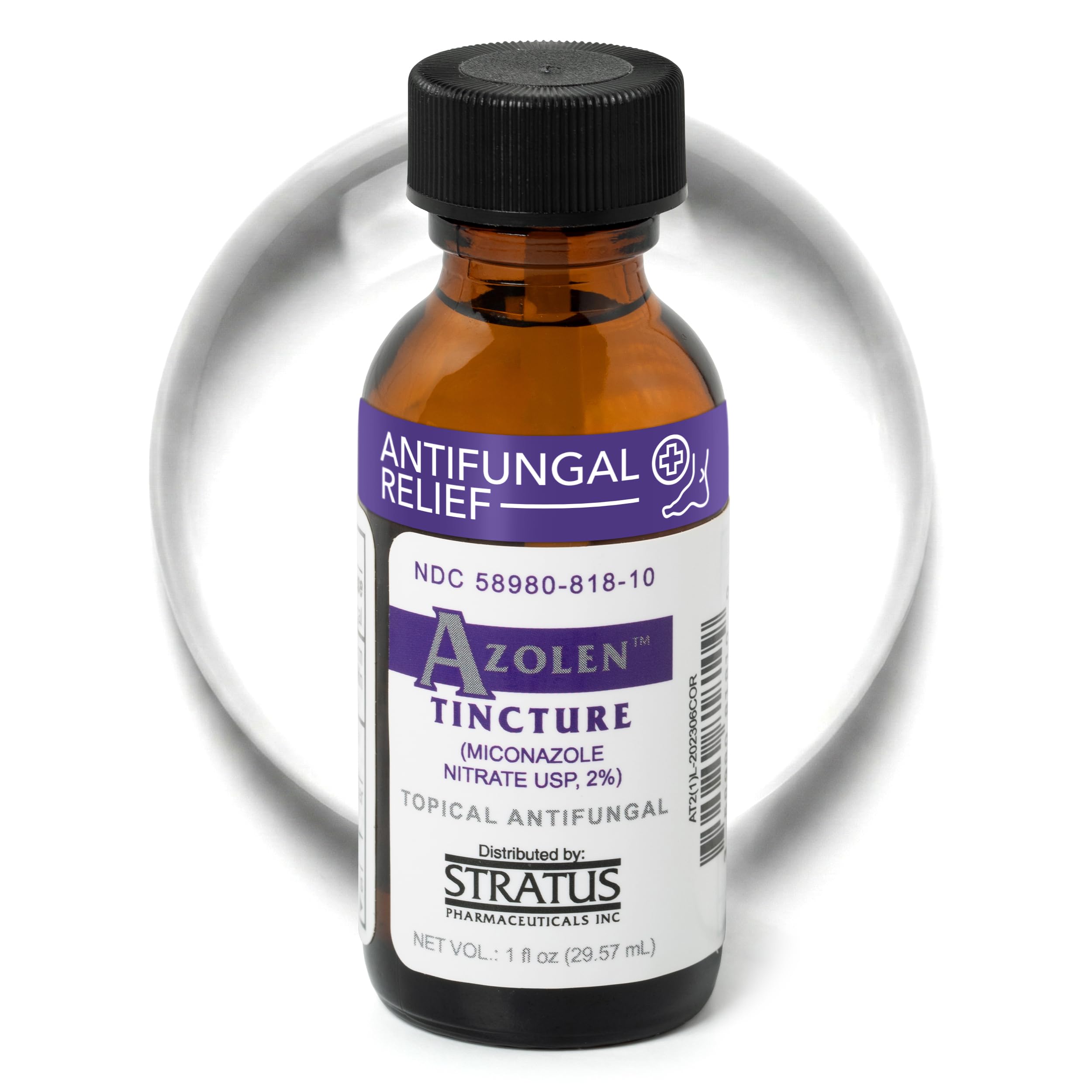 STRATUS PHARMACEUTICALS Azolen Tincture frasco frontal y etiqueta clara que muestra 2% miconazol