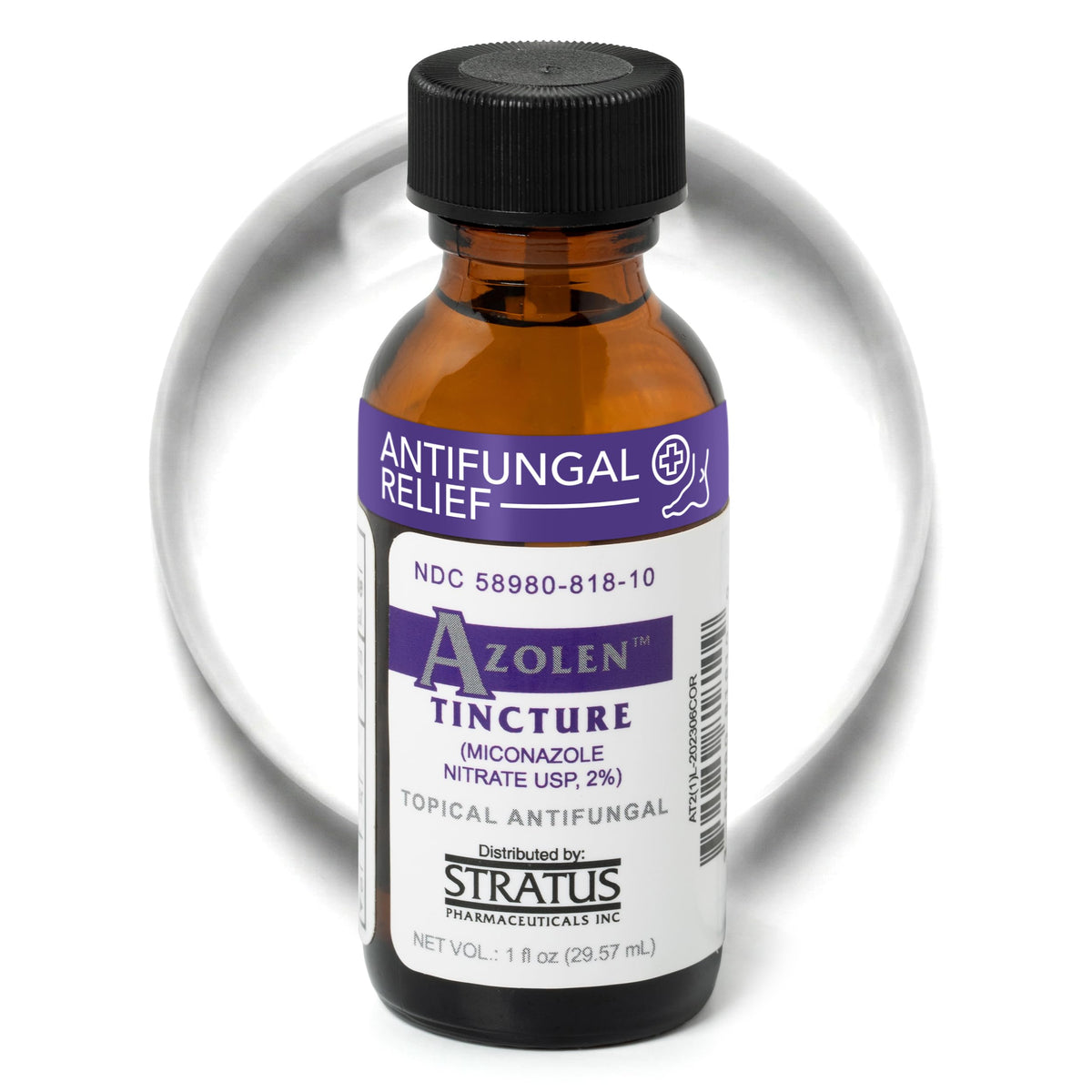 STRATUS PHARMACEUTICALS Azolen Tincture frasco frontal y etiqueta clara que muestra 2% miconazol