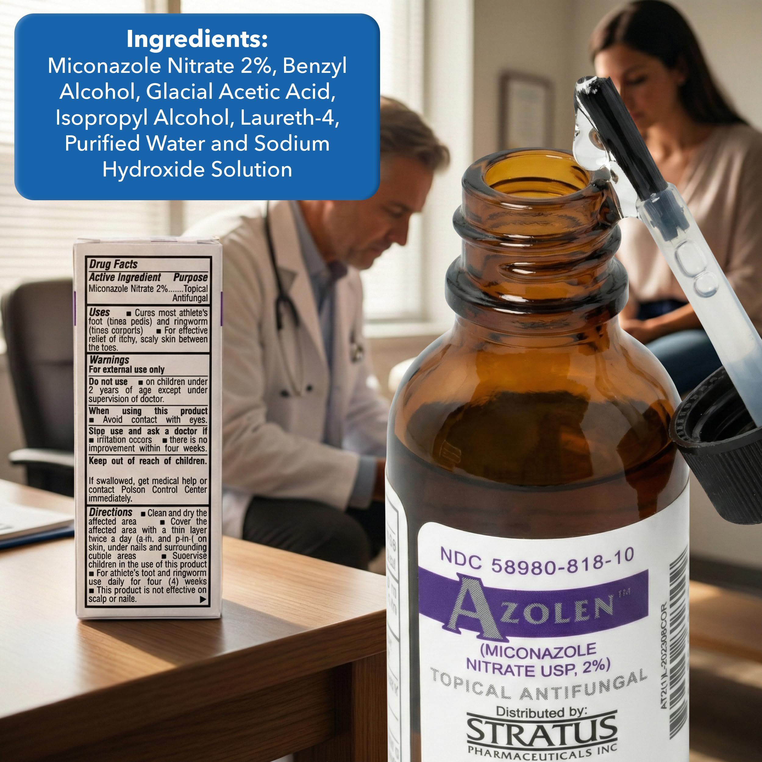 STRATUS PHARMACEUTICALS frasco 1 oz junto a moneda para comparar tamaño y portabilidad