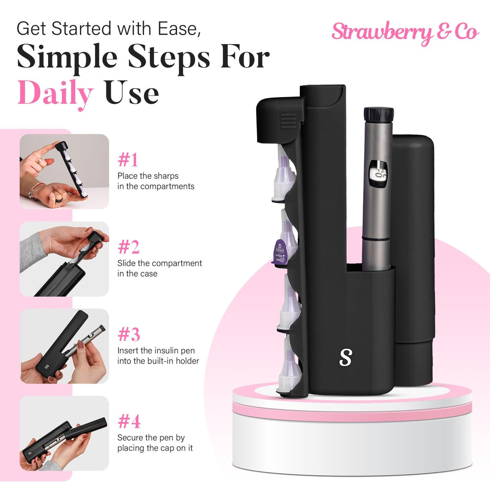 STRAWBERRY & CO estuche abierto mostrando bolígrafos, viales y accesorios ordenados