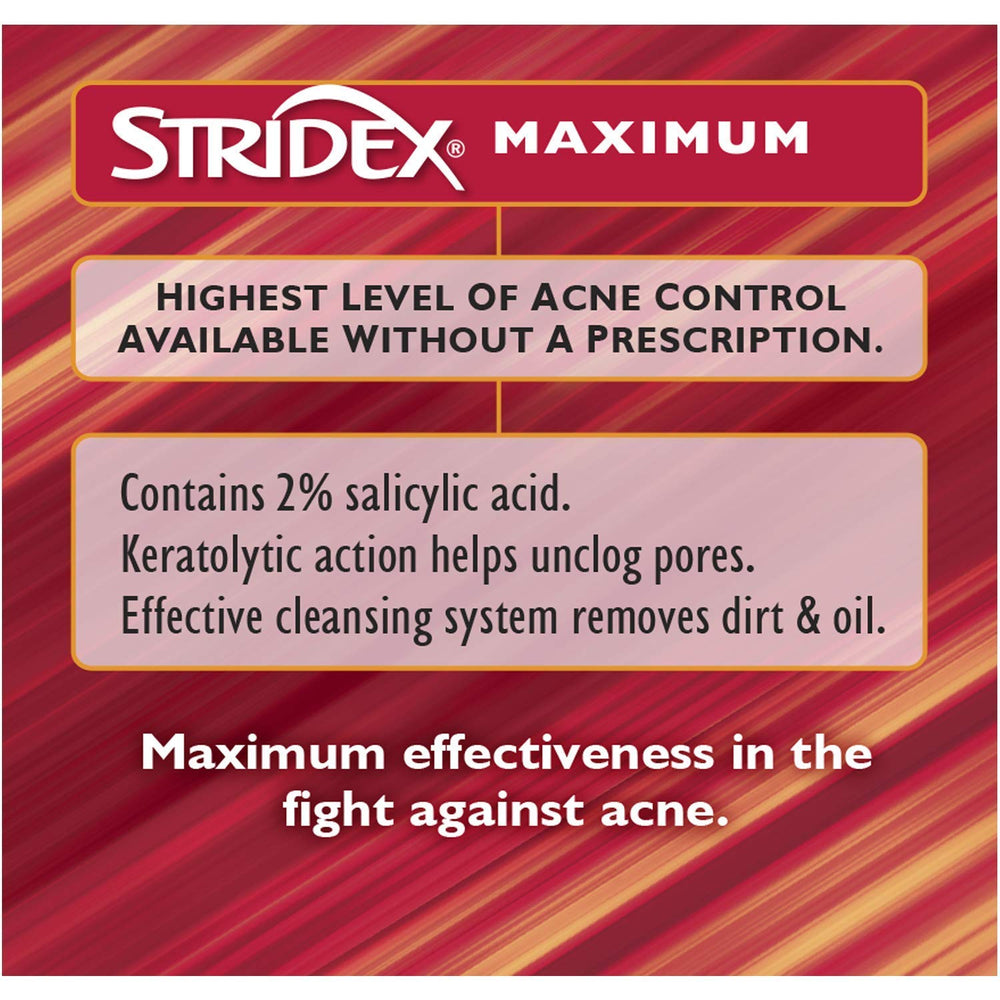 Stridex etiqueta con ingredientes que incluye ácido salicílico visible en etiqueta