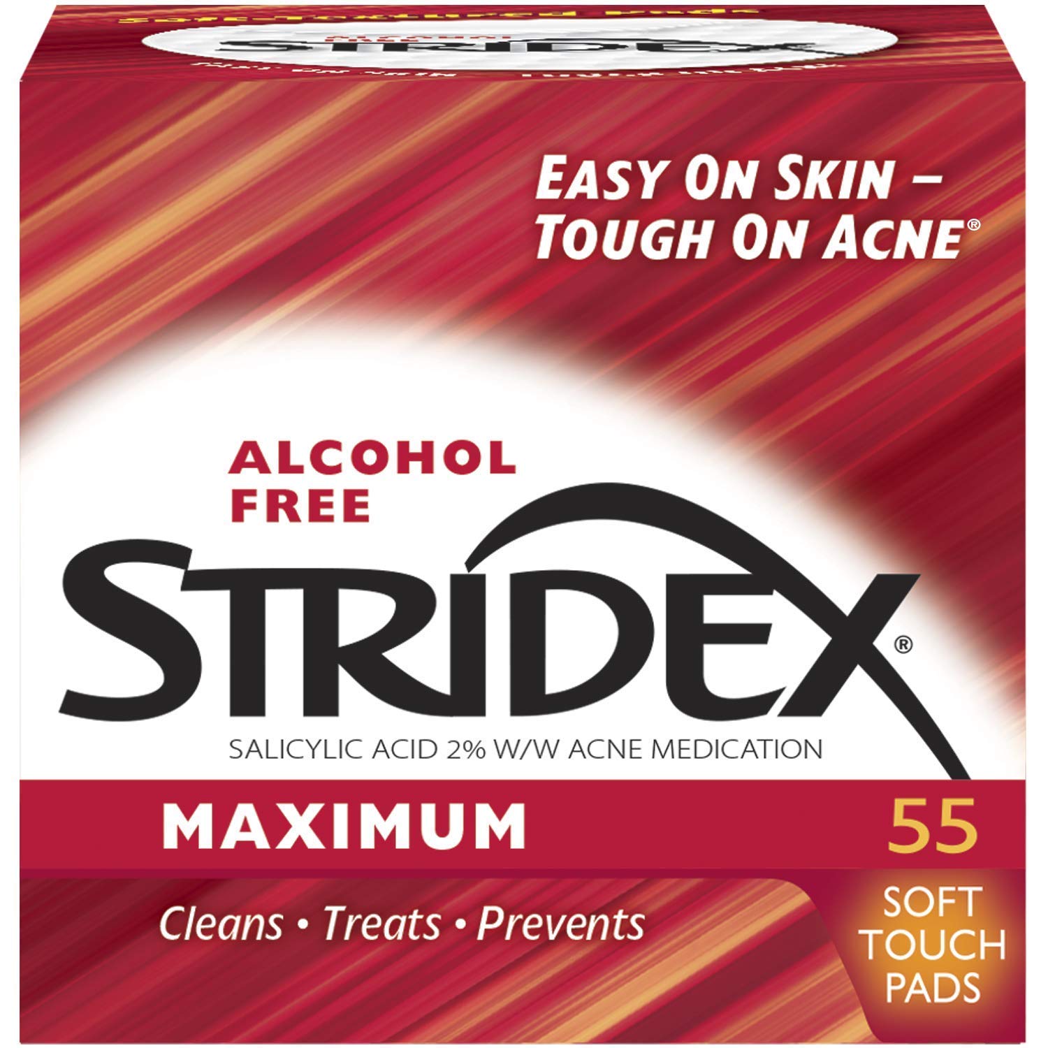 Stridex envase frontal mostrando marca y conteo, conveniencia diaria